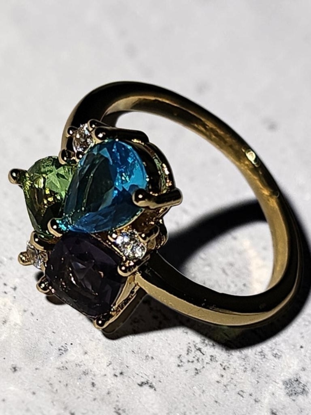 Nwt S.B. Gold Multi-Stone Cocktail Ring with Blue, Green and Purple Gemstones